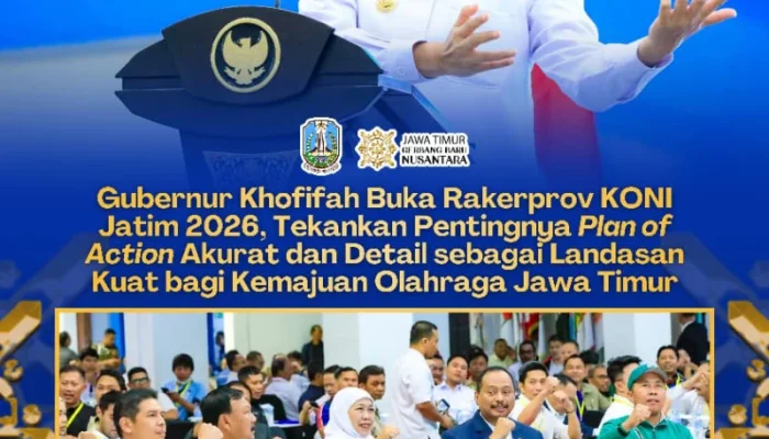 Gubernur Khofifah Dorong Penguatan SDM dan Tata Kelola Olahraga Saat Rakerprov KONI Jatim 2026
