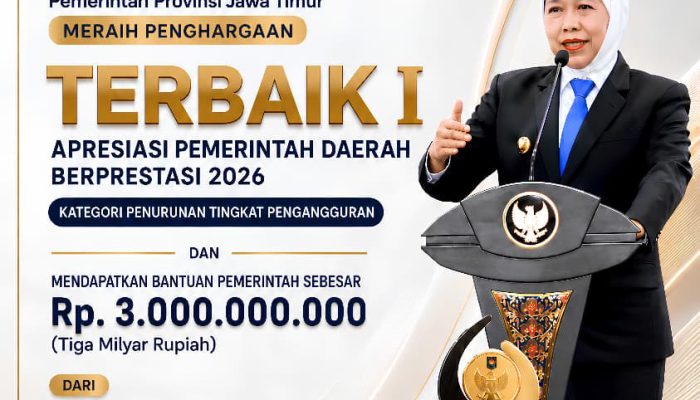 Gubernur Khofifah Raih Penghargaan Kemendagri, Jawa Timur Terbaik dalam Penurunan Pengangguran di Regional Jawa-Bali