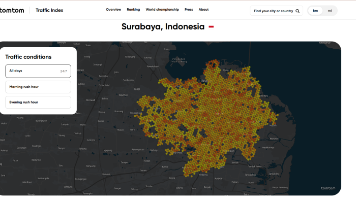 TomTom: Kemacetan Surabaya Naik, Kecepatan Saat Jam Sibuk Hanya 18,8 Km/Jam